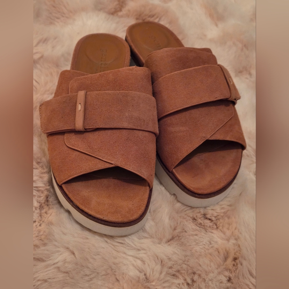 Gentle Souls Brown Suede Slide Sandals By Kenneth Cole - Picture 10 of 10